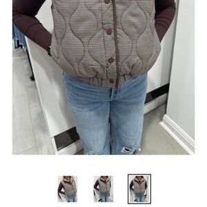 THML Quilted Houndstooth Crop Vest - Brown